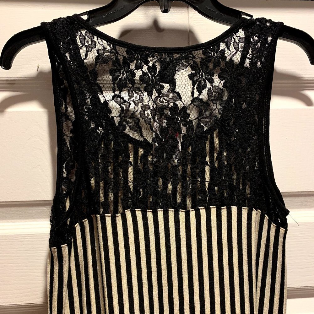 Black and White Striped High Low Dress with Lace